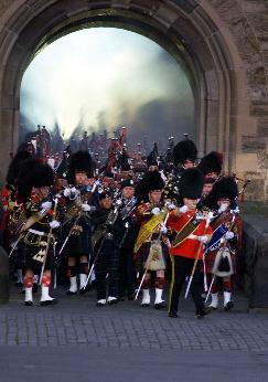 Massed bands march on parade